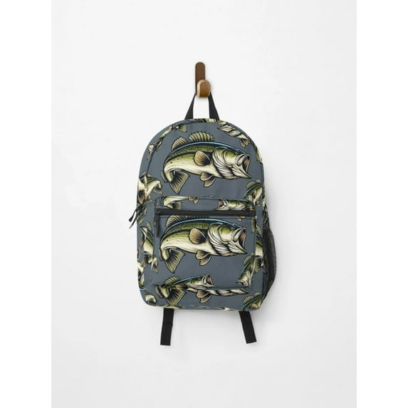 Bass Fish Jumping Pattern Backpack, Fish Backpack, Back To School Backpack