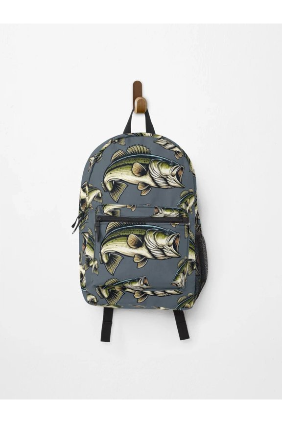 Bass Fish Jumping Pattern Backpack, Fish Backpack, Back To School Backpack