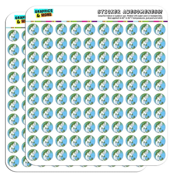 Bass Fish Jumping Water Fishing 1/2" (0.5") Scrapbooking Crafting Stickers