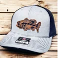 thumbnail image 1 of Bass Fish Leatherette Patch Hat, Custom Leather Patch Hat, Leatherette, Trucker Style, Snap Back, Richardson 112, 1 of 3