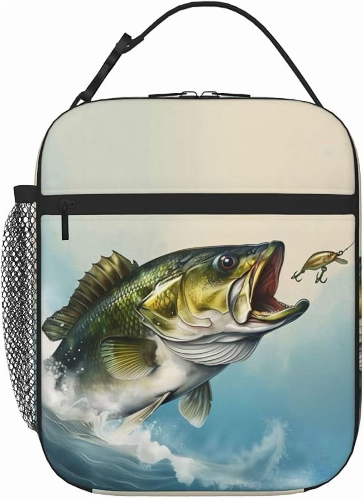 Bass Fish Lunch Box Bass Fish Jumps out of Water Lunch Bag Insulated Reusable Portable Fishing Lunch Tote Cooler Bag for Women Men Teens, Office Work Travel Lunchbox
