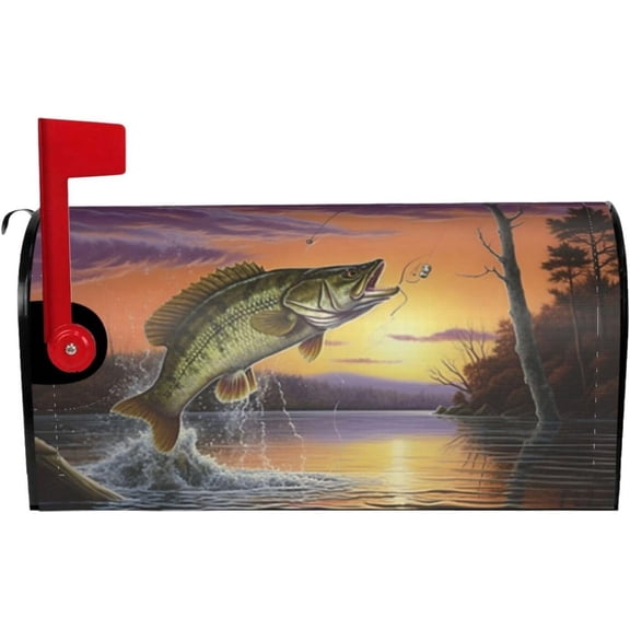 Bass Fish Mailbox Cover Mailbox Wraps, Waterproof Mailbox Covers Magnetic Post Box Cover Standard Size 21"(L) x 18"(W) Garden Yard Outside Farmhouse Home Decor