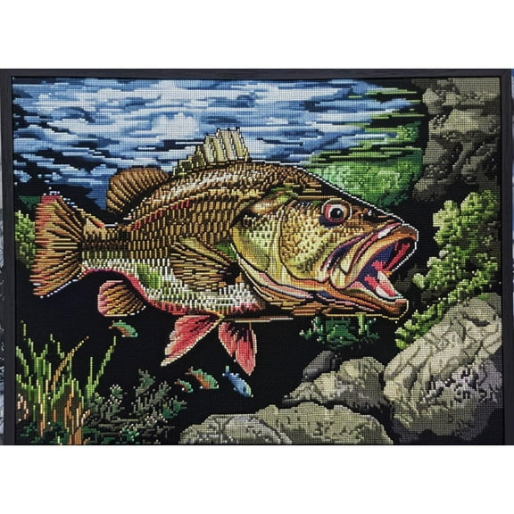 Bass Fish in River 5D Diamond Art Painting by Number Kits for Adults DIY Paint with Round Full Drill Diamond Gems Painting Art Craft for Home Wall Decor 15.8x19.8in(2)