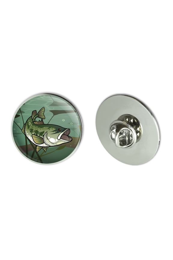 Bass Fish Swimming in River Metal 1.1" Tie Tack Hat Lapel Pin Pinback