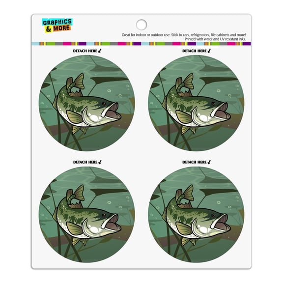 Bass Fish Swimming in River Refrigerator Fridge Locker Vinyl Circle Magnet Set