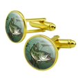 thumbnail image 1 of Bass Fish Swimming in River Round Cufflink Set Gold Color, 1 of 5