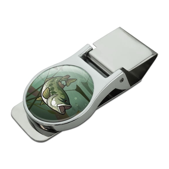 Bass Fish Swimming in River Satin Chrome Plated Metal Money Clip