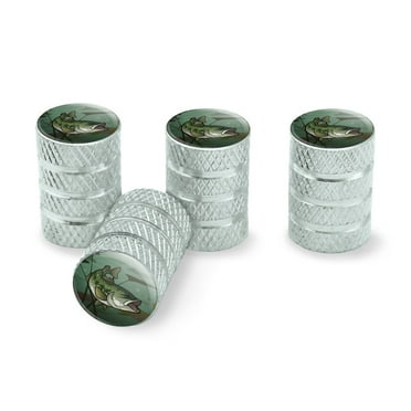 Bass Fish Swimming in River Tire Rim Wheel Aluminum Valve Stem Caps - Aluminum