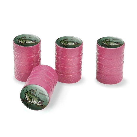 Bass Fish Swimming in River Tire Rim Wheel Aluminum Valve Stem Caps - Pink