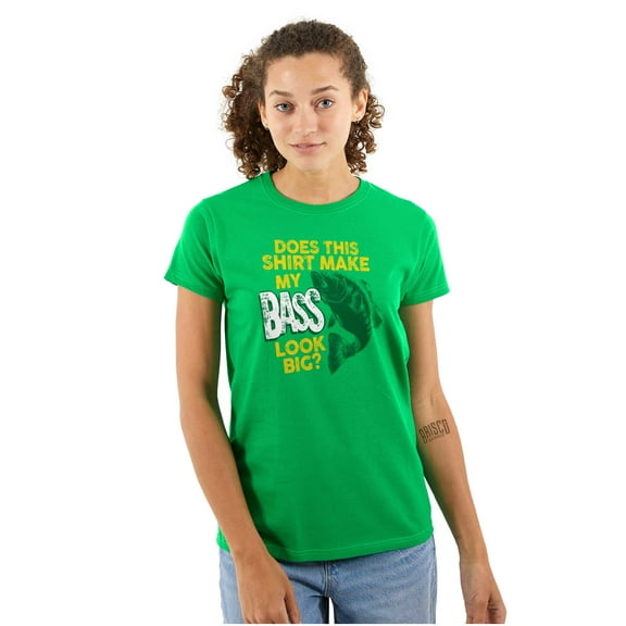 Bass Fishermen Funny Pun Joke Fishing Womens Slim Fit Graphic Tee Brisco Brands S