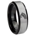 thumbnail image 1 of Bass Fishing 8MM Beveled Edge Gray And Black Tungsten Men Ring, 1 of 2