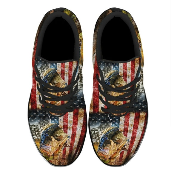 Bass Fishing America Shoes Women's Fashion Sneakers Tennis Running Shoes for Men Women Black Size 10.5