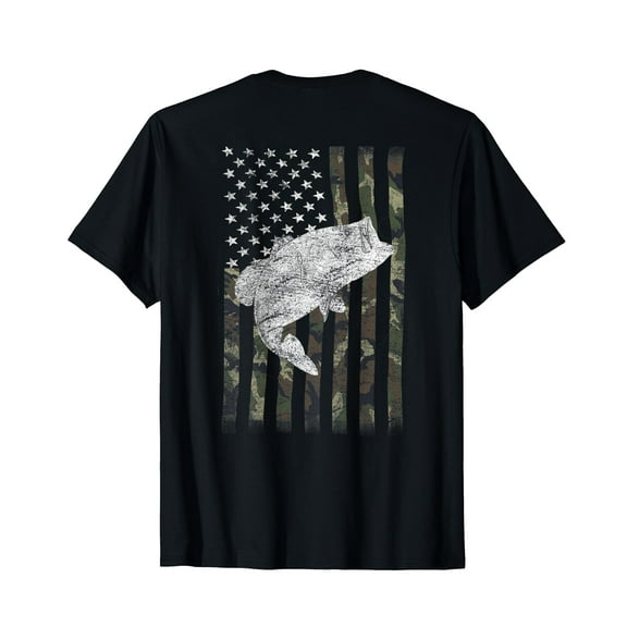 Bass Fishing American Camo USA Flag for Fisherman (on back) T-Shirt
