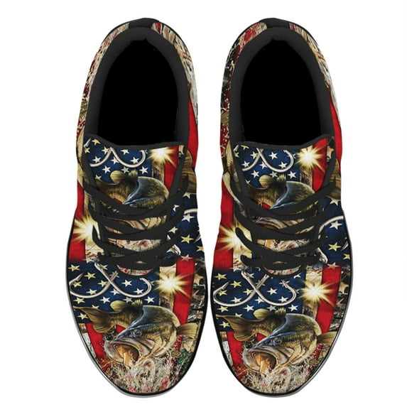 Bass Fishing American Flag Shoes Women's Fashion Sneakers Tennis Running Shoes for Men Women Black Size 3.5
