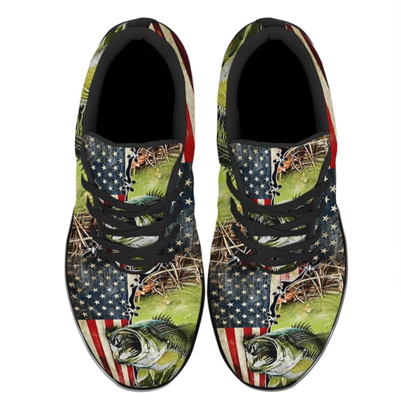 Bass Fishing American Flag Us Shoes Women's Fashion Sneakers Tennis Running Shoes for Men Women Black Size 4.5