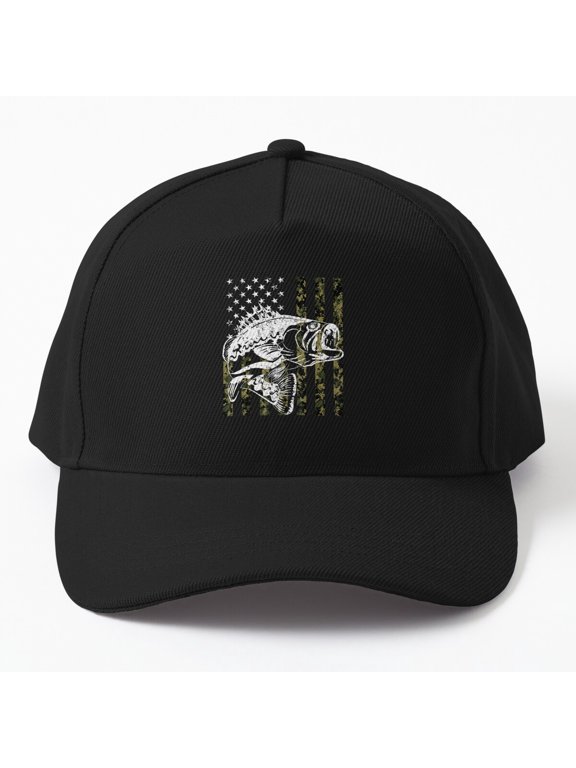 Bass Fishing Baseball Hat, Camouflage USA Flag Fisherman Gift Graphic Design, Classic Cap