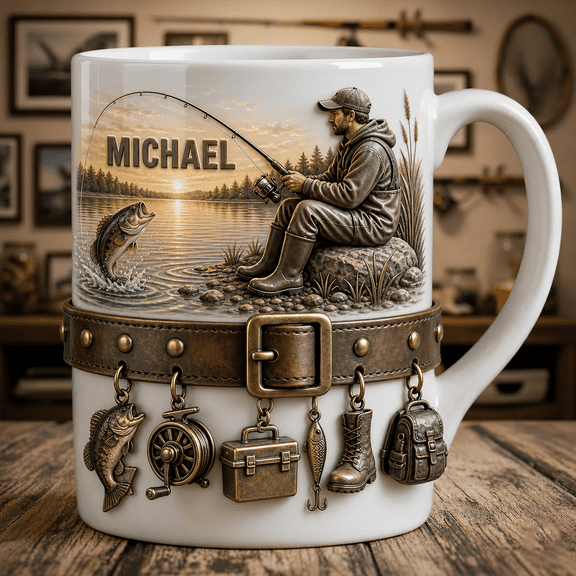 Bass Fishing Dad Custom Mug, Personalized Coffee Mug Gift for Daddy