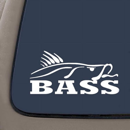 Bass Fishing Decal | White Vinyl | 5.5-Inches Wide | Car Truck Van SUV Laptop Macbook Wall Decals