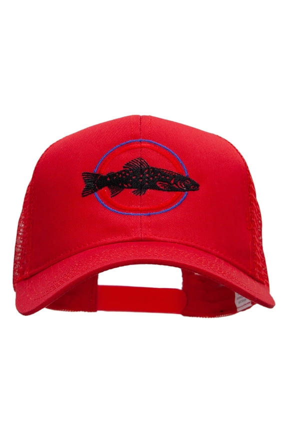 Bass Fishing Embroidered Prostyle Mesh Cap - Red OSFM