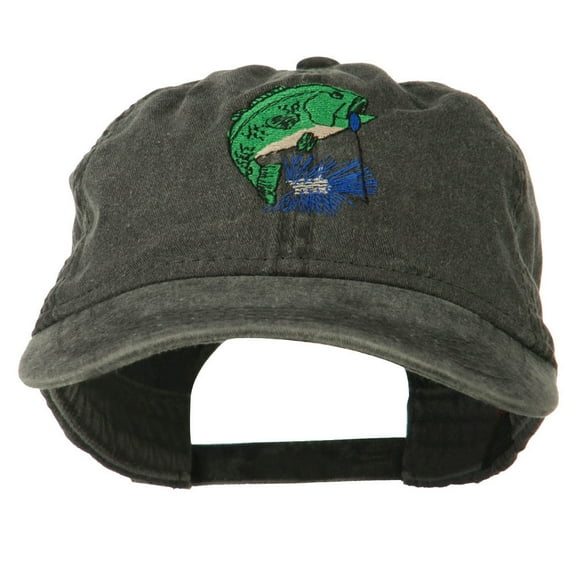 Bass Fishing Embroidered Washed Cap - Black OSFM