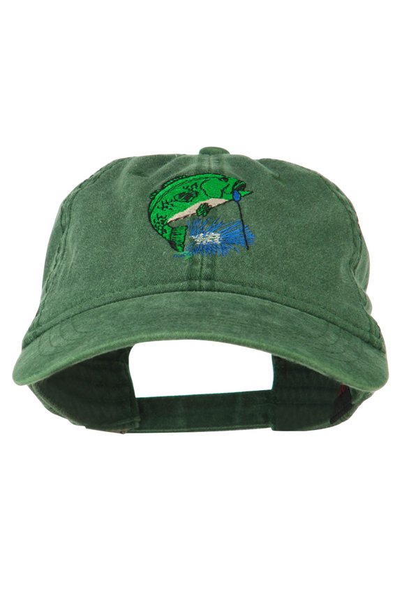 Bass Fishing Embroidered Washed Cap - Dark Green OSFM