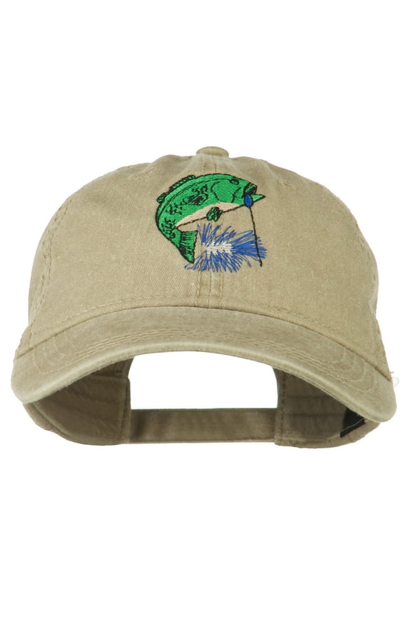 Bass Fishing Embroidered Washed Cap - Khaki OSFM