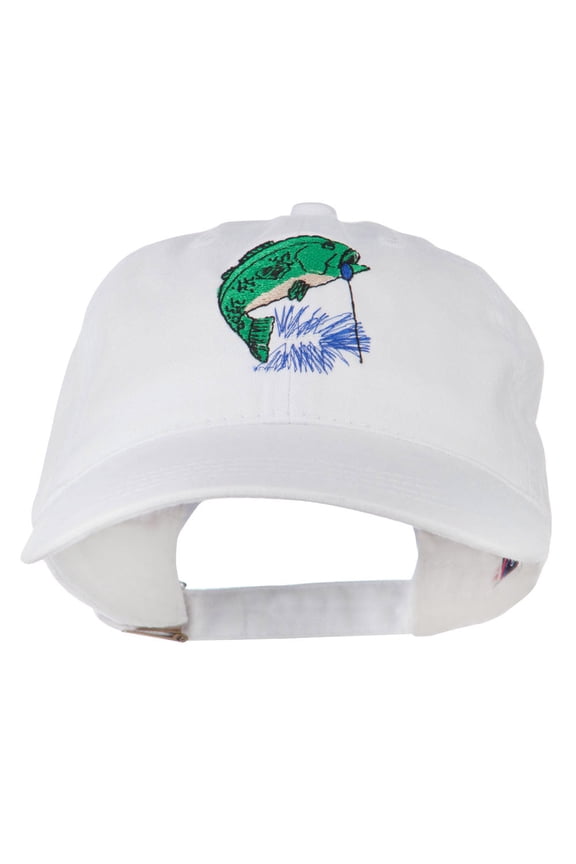 Bass Fishing Embroidered Washed Cap - White OSFM