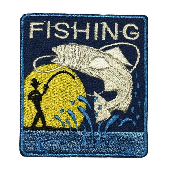 Bass Fishing Fisherman Patch Rod Reel Lure Angling Embroidered Iron On Applique