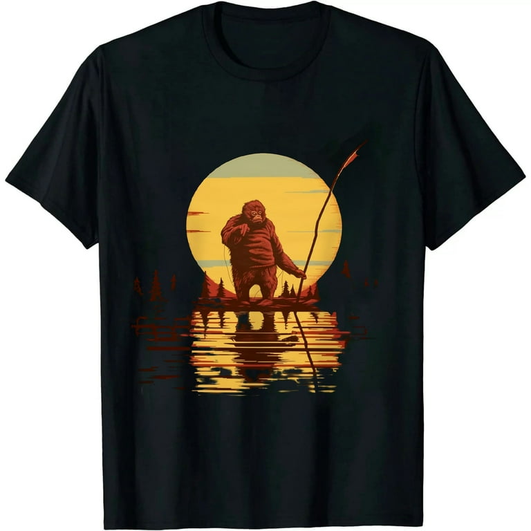 Bass Fishing Funny Bigfoot In Trucker Hat Retro T-Shirt Bass Fishing Funny Bigfoot In Trucker Hat Retro T-Shirt