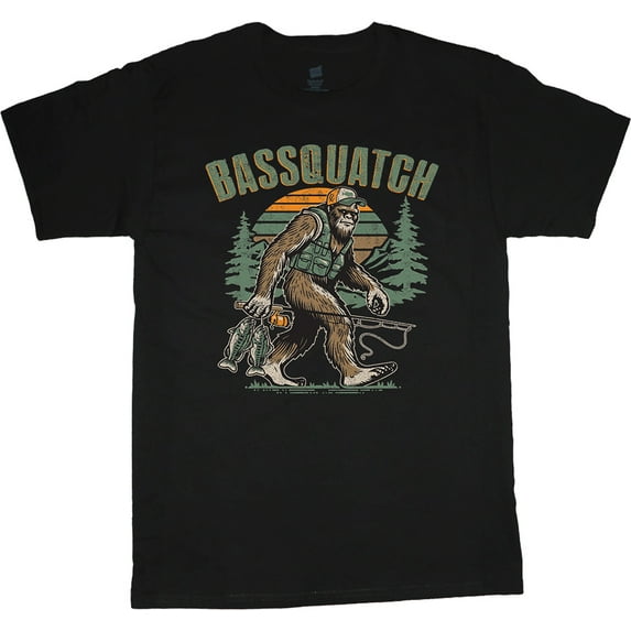 Bass Fishing Gear Sasquatch Bigfoot Funny T-shirt Mens Graphic Tees Short Sleeve Tee Shirt