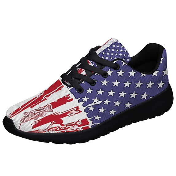 Bass Fishing Hunting American flag Shoes Sneakers Black Size 6