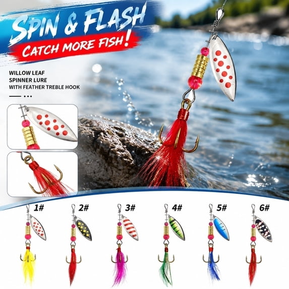 Bass Fishing Lure Spinner Bait for Bass Fishing 2.3 Inch Red Feathered Treble Hook Spinning Bait Lures for Freshwater and Saltwater Fishing Single Pack
