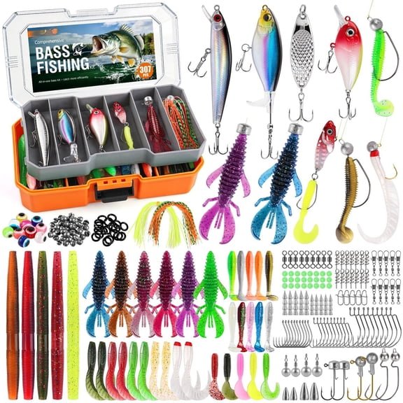 Bass Fishing Lures - 307pcs Professional Kit With 6 Pre-rigged Rigs  All Water Depths Tackle Box Gear Lure Gift For Men Freshwater Trout Walleye