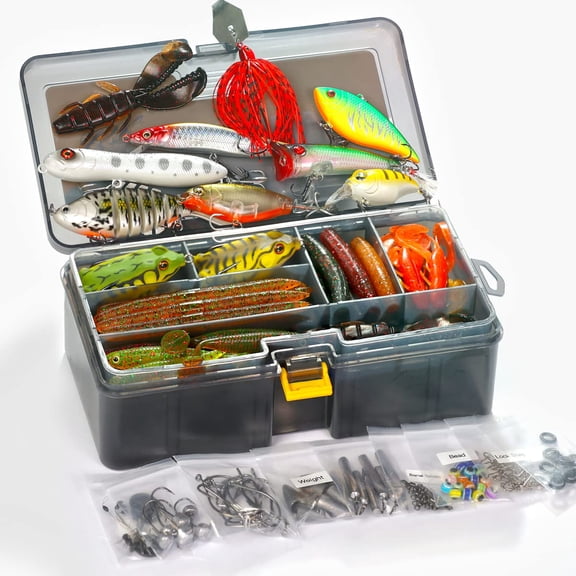 Bass Fishing Lures Kit For Freshwater With Animated Swimbait Topwater Plopper Chatterbait Crankbait Soft Plastic Baits Set Tackle Box Included