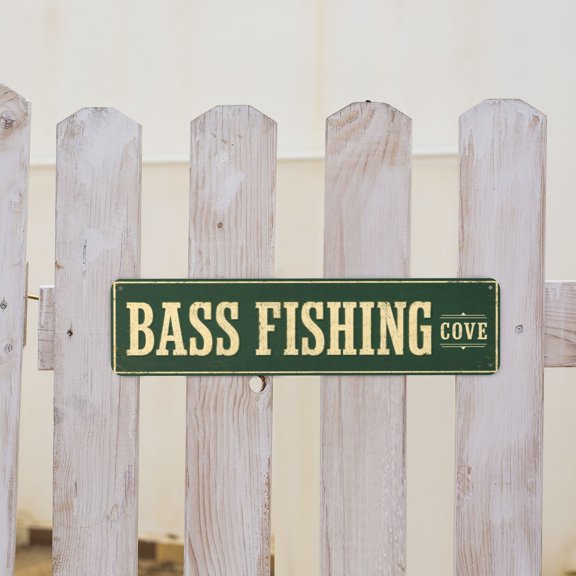 Bass Fishing Metal Tin Sign for Home Bar and Man Cave Decor 4x16 Inch