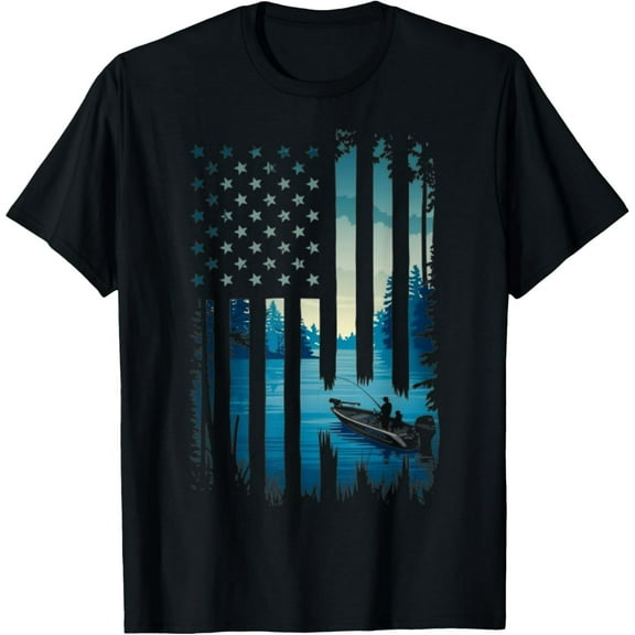 Bass Fishing Shirts For Men Short Sleeve USA Flag Fisherman T-Shirt