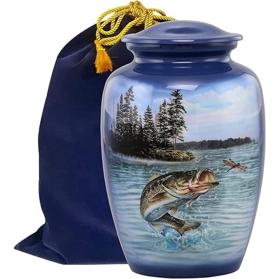 Bass Fish Cremation Urn for Ashes, with Velvet Bag