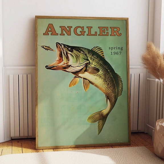 Bass Fishing Vintage Poster Art Retro Travel Poster Cabin Wall Decor Outdoor Sports Angler Fisherman Illustration Father'S Day Gift Dad UNFRAMED PAPER POSTER, Home Decor