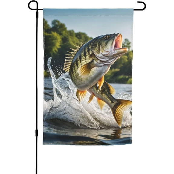 Bass Fishing Wave Garden Flag Double Sided 12 x 18 Inch Vertical Yard Flag Farmhouse Outdoor Decor White
