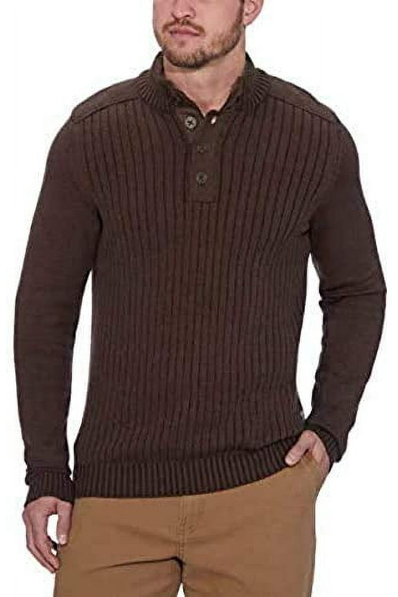 GH Men's Sherpa Lined Mock Neck Sweater (X-Large, Brown)