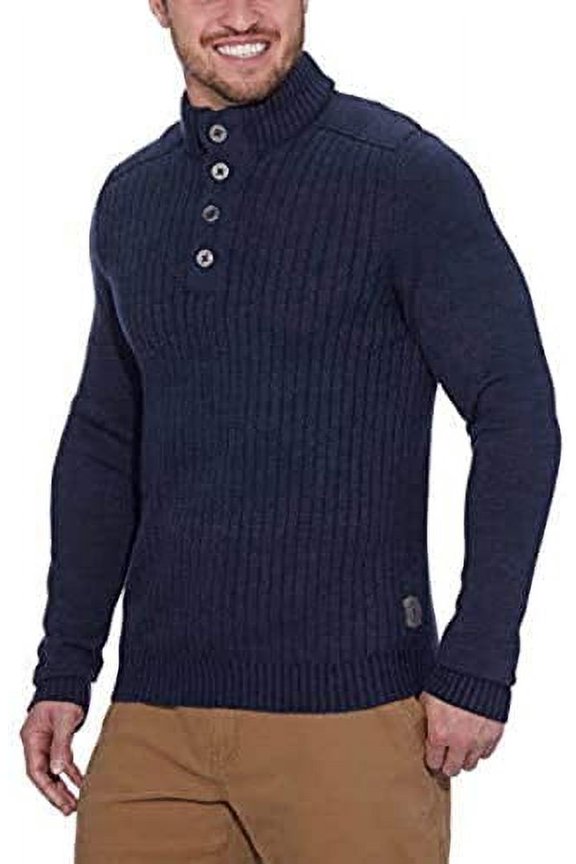 GH Bass Men's Sherpa Lined Mock Neck Sweater (Blue,XL)