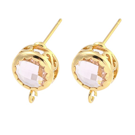 Bass Glass Stud Earring Findings Cadmium Free & Nickel Free & Lead Free Round Lavender Blush 14x10mm Hole: 2mm Pin: 1mm