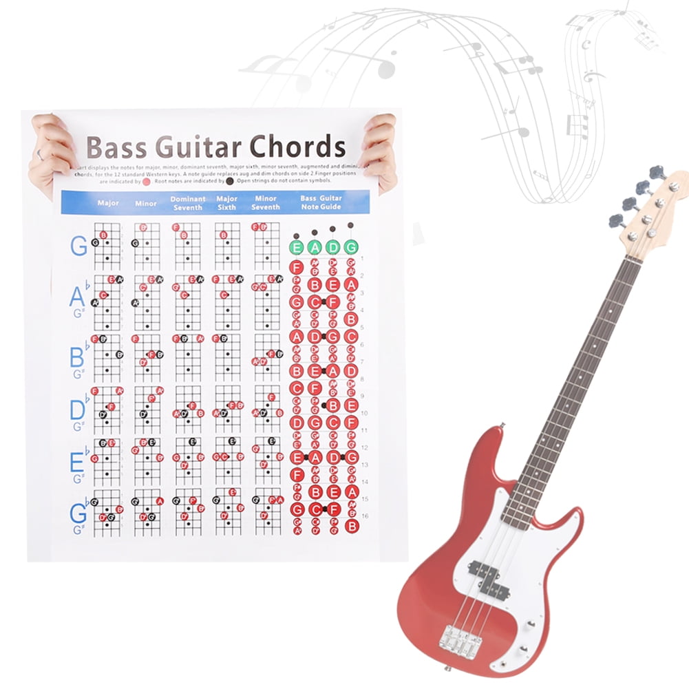 Bass Guitar Chords Chart Bass Guitar Reference Poster 4String Beginner Finger Practice For