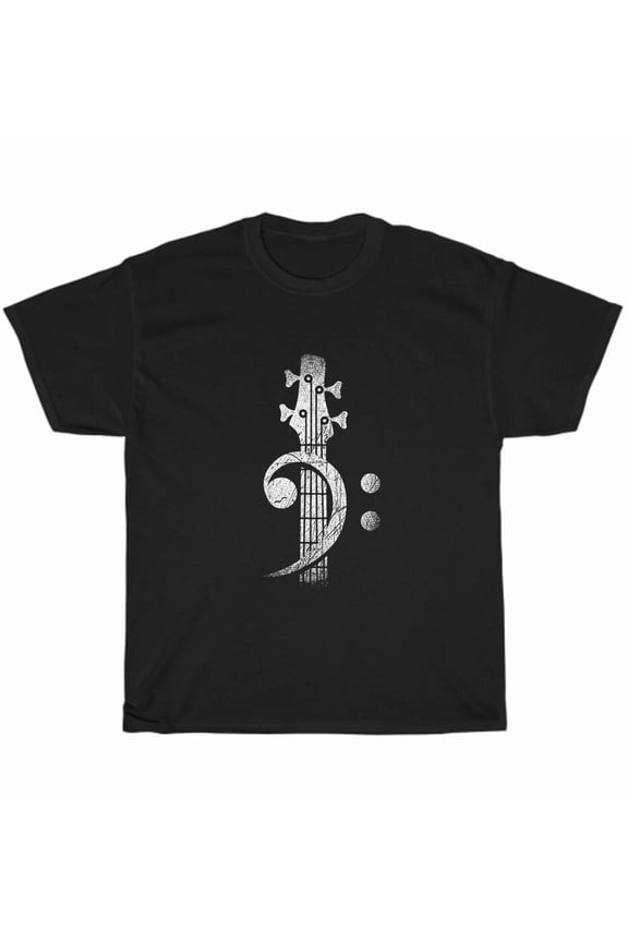 Bass Guitar Clef Headstock Music Player Retro Musician Vibes Graphic Unisex T-Shirt, up to size 5XL