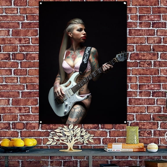 Bass Guitar Girl Rock Music Poster 38" x 57" Banner Wall Decor Flag with Metal Grommets 0