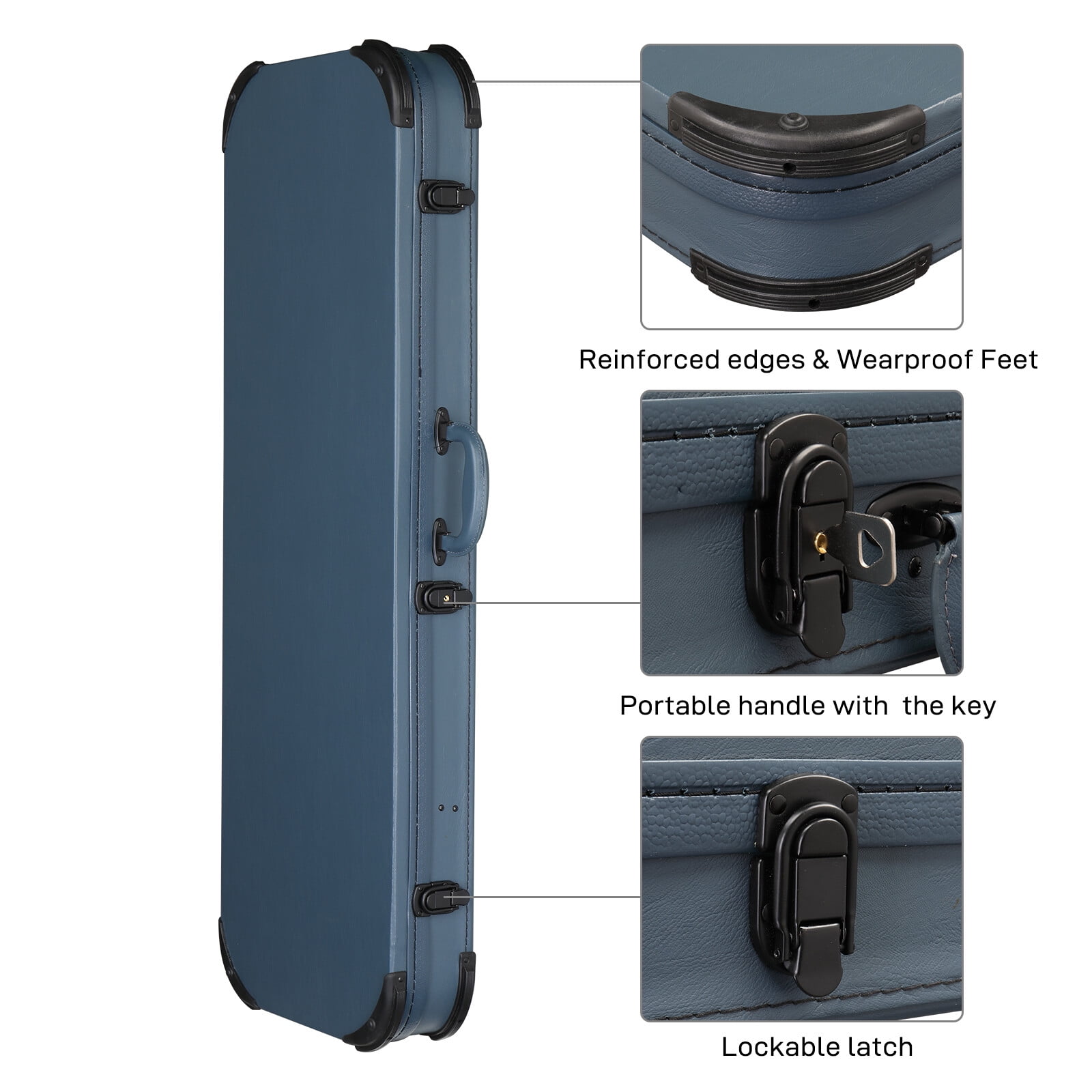 Bass Guitar Hard Case, Wooden Hard-Shell Protective 41 inch Electric Bass Guitar Carrying Case with Lock Latch & Soft Padding, Fits GST GTL 170 Style,Blue