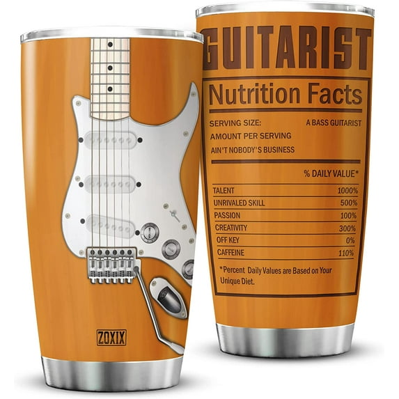 Bass Guitar Insulated Tumblers Guitarist Nutrition Facts Mug With Lid 20oz Vintage Guitar Enthusiast Gifts For Men Acoustic Band Musician Cup Music Teacher Appreciation Gifts