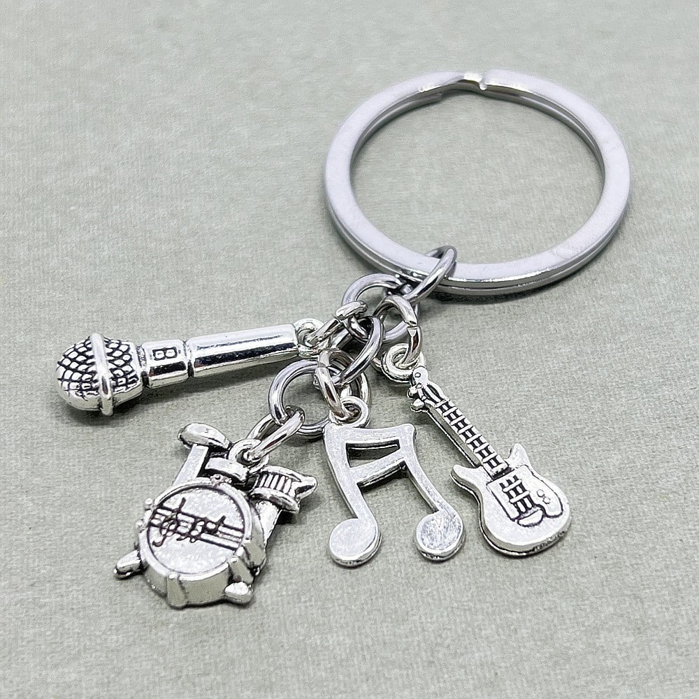 Bass Guitar Keychain Microphone Keychain Music Note Keychain Mini Drum