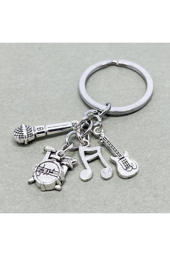Bass Guitar Pendant Keychain Keychain Silver 1Pcs