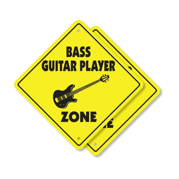 Bass Guitar Player (2 Pack) Plastic Crossing Sign - 10 Inch X 10 Inch Xing Sign Gift Music Instrument Band Performer Strings Rock Groove Electric Rhythm